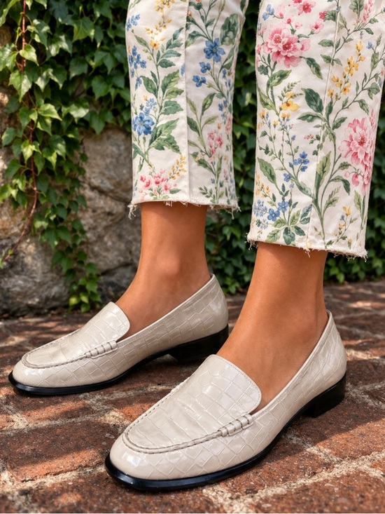 Vince Shoes - VINCE Bone Leather Croc Embossed Loafers, 9M/40